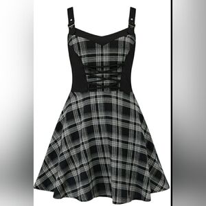 Plaid Black and White Strapless Dress